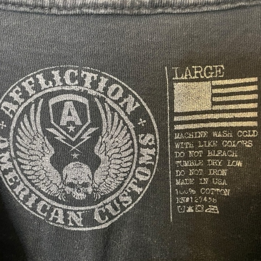 Affliction T-Shirt men's L Graphic Distressed American Customs Garage Lava Wash - Picture 5 of 7